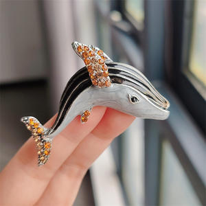 Broche de delfín de ballena azul esmaltado estético con cristal de Mica, joyería de moda para mujer con diamantes para regalos de bodas - Product Image 2