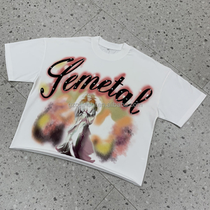 Fabricant de T-shirts personnalisés blancs épais sérigraphiés 280 g/m² en coton avec strass, T-shirt graphique court et ample pour homme - Product Image 1