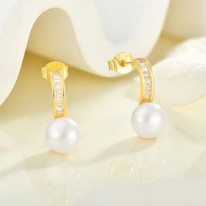 奢华新娘女士珍珠吊坠耳环 925 纯银镀金优雅耳环 防过敏珠宝女士礼物 - Product Image 2