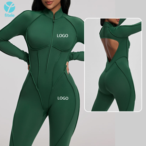 Đồ tập Yoga liền thân thoáng khí kiểu dáng thể thao có khóa kéo phía trước, quần <span class=keywords><strong>short</strong></span> kiểu biker, dành cho nữ, size lớn, bộ jumpsuit tập gym, đồ tập thể dục - Product Image 3