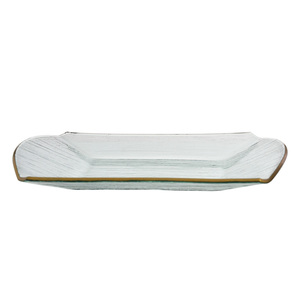 <span class=keywords><strong>Assiette</strong></span> de présentation <span class=keywords><strong>rectangulaire</strong></span> en <span class=keywords><strong>verre</strong></span> <span class=keywords><strong>transparent</strong></span> avec bord doré, faite à la main, écologique, pour mariage, de Samyo Wholesale China Dinnerware - Product Image 4