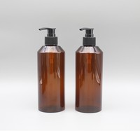 Flacon pompe cosmétique en plastique PET ambré de 450 ml, rond, à épaule plate