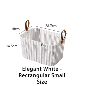 Multi Sizes Round Hollow Laundry Basket PP PBT Clothes Storage <strong>Hamper</strong> With PU Leather Handle Wholesale OEM Bathroom Storage Bin - Product Image 6