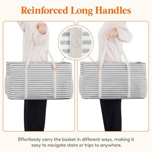 Extra Large Cast Iron <b>Foldable</b> Reusable Tote <b>Bag</b> Metal Wire Frame Handles 46L Capacity Gray Classic 1 Pack for Storage <b>Beach</b> - Product Image 6