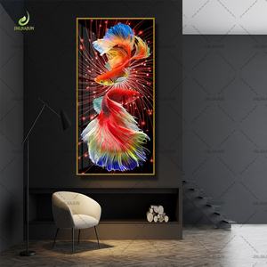 Peinture sur toile HD de luxe imprimée pour la décoration intérieure, style Art Déco, art mural en porcelaine cristalline Koi avec éclairage LED, représentant un animal - Product Image 6