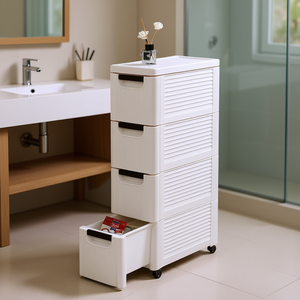 Organisateur de placard à 4 niveaux, chariot de rangement roulant en plastique blanc, unité de rangement portable pour salle de bain, chambre, bureau, design minimaliste - Product Image 2