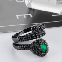 Bague en argent avec pierre d'émeraude de style européen et américain, bague serpent sauvage en zircone cubique - Noir