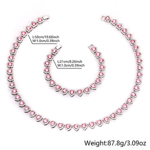 Collier chaîne à maillons en forme de cœur plaqué argent avec strass rouges, personnalisable en gros, unisexe, pour fêtes d'été, cadeaux de bijoux - Product Image 3