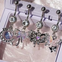 Offre Spéciale Papillon Coloré Faux Piercing de Nombril Clip en Acier Inoxydable, Bague de Nombril Pendentif Zircon Sexy, Bijoux de Corps