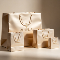 Sac en papier cartonné blanc avec poignées en ruban, logo personnalisé imprimé pour les emballages de cadeaux de luxe, la vente au détail et les petites entreprises