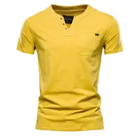 Custom Best Selling Casual Street Wear T-shirt Mannen Groothandel 100% Katoen Vlakte Kraag Met 3 Button Mens Tshirt