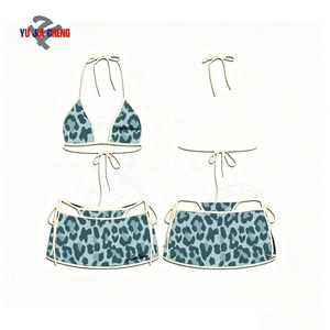 Ensemble 3 pièces d'été pour femme : soutien-gorge licou, sous-vêtements et <span class=keywords><strong>jupe</strong></span> imprimée léopard personnalisée, paréo de plage sexy - Product Image 3