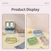 Boîte à lunch carrée hermétique en acier inoxydable avec couvercle en plastique, fermoirs détachables, conteneur portable à compartiments, accent ours mignon pour aliments