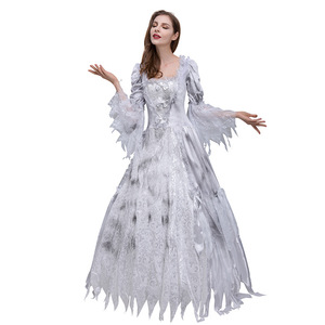 Robe longue rétro européenne et américaine à col carré en maille pour femme, costume de mariée fantôme pour Halloween, robe de performance - Product Image 5