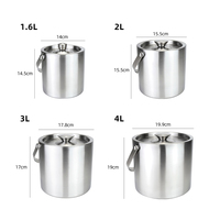 Seau à glace à double paroi avec poignée, 1,6L, 2L, 3L, 4L, en acier inoxydable 304, avec couvercle hermétique, bac à bière et boissons, conteneur de stockage de glace pour bar, OEM ODM