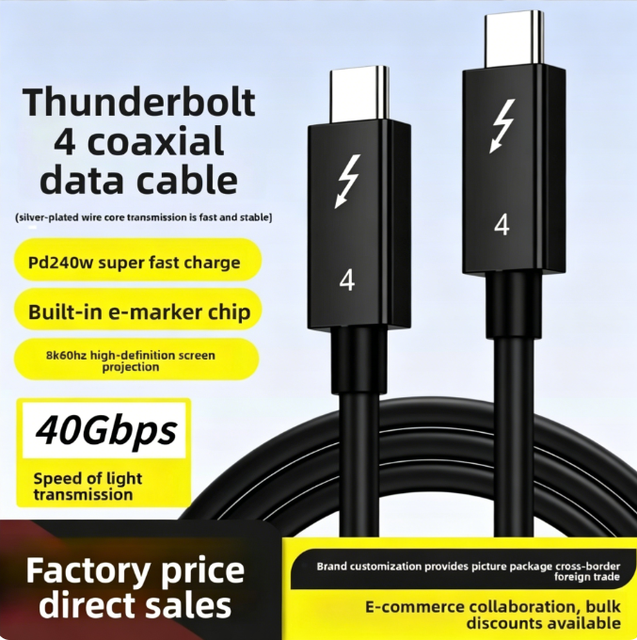 Thunderpower EJ903 Mobile Phone 4 Data Cable USB4 Type-C Dual-head 8K Screen 40Gbps PD240W Fast Charging 1m