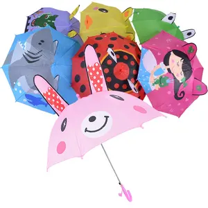 Parapluie en forme de bâton droit, poignée en J, pas cher, personnalisé, impression d'animaux 3D, enfant, dessin animé