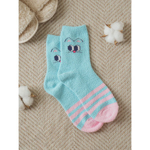 Kikiya Sachs accoglienti calze da dormire a strisce con stampa di gatto sul ginocchio morbido Spandex traspirante con Logo del corpo blu per l'inverno - Product Image 1