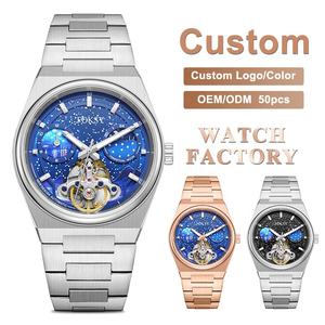 Relojes de Lujo Personalizados para Hombre a Prueba de Agua Luminosos Automáticos Esqueleto Mecánicos con Correa Redonda de Acero Inoxidable - Product Image 1
