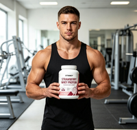 Poudre de protéines de lactosérum et de soja saveur fraise, complément nutritionnel sportif