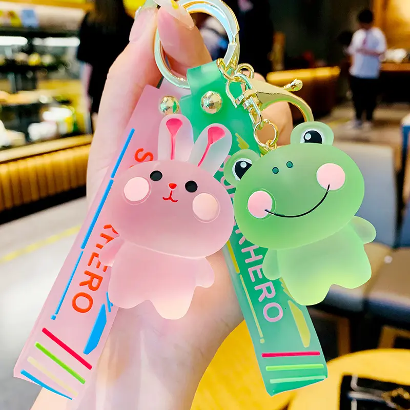 Trendy Couple Cartoon Gold Plated Key Ring Crystal Blush Animal Keychains Cute Solid Color Resin Rabbit Keychain Accessories Gif