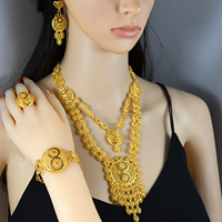 Juego de Joyería de Lujo para Mujer, Collar, Aretes, Pulsera y Anillo Chapados en Oro de 24K, Diseño Exclusivo para Bodas en Dubái
