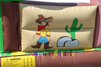 Château gonflable commercial à thème western avec toboggan, idéal pour les fêtes d'enfants et la location