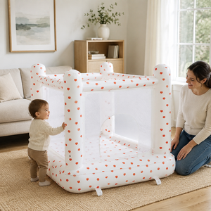 Parc de jeu gonflable pour bébé avec structure carrée en PVC souple, parois en maille respirante et entrée frontale zippée pour marque privée - Product Image 5