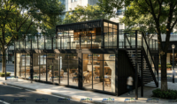Villa modulaire moderne à 2 étages avec façade en verre et balcon, maison préfabriquée détachable en conteneur pour restaurant