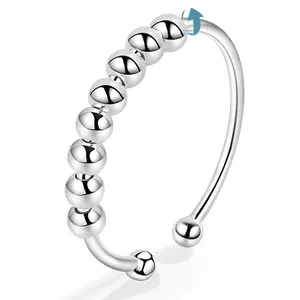 Оптовая продажа, вращающийся Спиннер открытого размера из стерлингового серебра 925 пробы, облегчающее тревожное кольцо для женщин