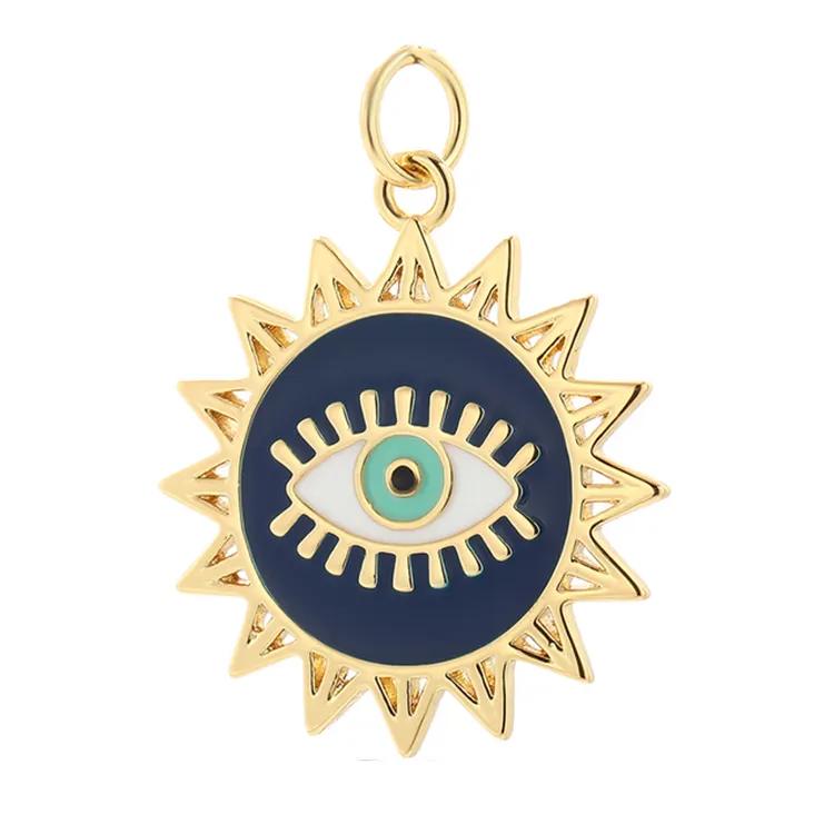 Custom Gold Charm Women Fashion Necklace Blue Eye Bracelet Charm Pendant Amulet Lock Coin Designer Charm for DIY Earrings