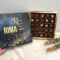 Boîte en papier pour chocolats avec couvercle imprimé CMYK personnalisé, 25 compartiments, doublure en feuille d'or, emballage cadeau pour confiseries, desserts et sucreries