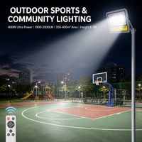 Projecteur Solaire Extérieur 400W Étanche en Aluminium Moulé Sous Pression avec Panneau Monocristallin 30Ah, Télécommande, pour Stades, Terrains de Sport, Lampes Murales et Parcs