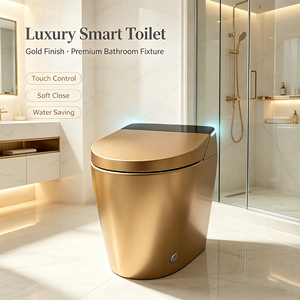 WC intelligent en céramique moderne GUIXIN, design de luxe, plaqué or, certifié CE, avec chasse d'eau automatique et lumière LED nocturne - Product Image 1