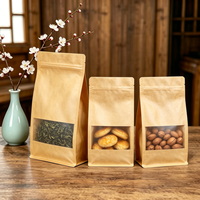 Sachet Doypack en papier kraft avec fenêtre, auto-scellant, à huit soudures latérales, imprimé sur mesure pour l'emballage de noix, de thé et d'aliments