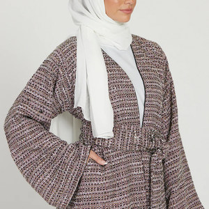 Custom Muslim <strong>Women</strong> <strong>Winter</strong> <strong>Coat</strong> Abaya High Quality <strong>Warm</strong> Tweed Open Jacket Abaya - Product Image 2