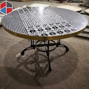 <span class=keywords><strong>Tavolino</strong></span> da Caffè Moderno in <span class=keywords><strong>Mosaico</strong></span> di Marmo Bianco e Nero con Specchio - Product Image 4