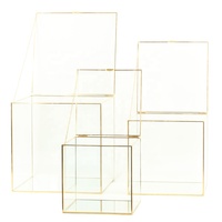Vitrines en verre, boîtes cubiques dorées, présentoirs pour bijoutiers, emballage et présentoir avec base miroir, boîte de luxe en métal et en verre