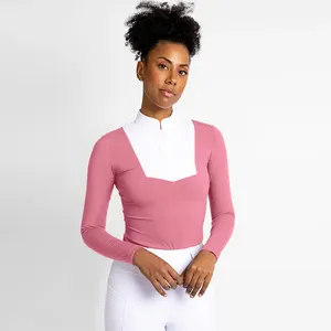 Nouveau Design rose blanc high-tech seconde peau chemises de compétition bouton col montant manches longues retour sur les chemises de spectacle équestre - Product Image 1