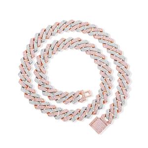 Collier Hip Hop pour Homme en Argent 925 avec Chaîne Cubaine et Breloque, Or Rose Bicolore 13mm & 15mm, Sertie de Moissanite Diamantée - Product Image 1