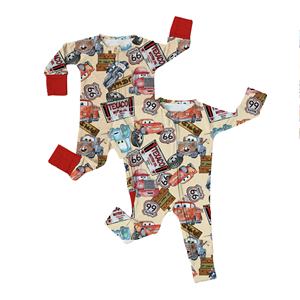 Desain Klasik bambu spandeks mobil pola lengan panjang balita bayi ritsleting untuk anak laki-laki - Product Image 3