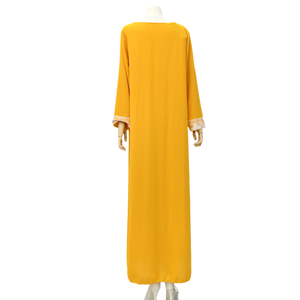 Robe musulmane pour femme Moyen Orient Abaya couleur unie broderie florale ceinture ethnique vêtements islamique caftan mode robe de soirée - Product Image 4