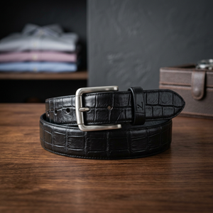 Ceinture en cuir véritable personnalisée à texture crocodile pour hommes, vente en gros - Product Image 2