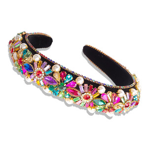 Serre-tête en strass Hua Liyu pour femme, style baroque, fait main, entièrement orné de diamants, coloré blanc orange vert ZX-20 - Product Image 5