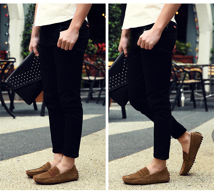 Plus Size 38-49 Pigskin Men Pea Soft Shoes Flats Light Breathable Slip-on Loafers Casual Shoes