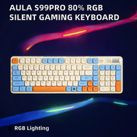 Clavier de jeu AULA S99PRO Nouveau 2000mAh 87 touches Disposition 80% Trois modes avec rétroéclairage RGB Silencieux pour bureau en plastique Logo personnalisé