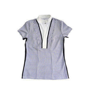 T-shirt d'été en maille de soie/coton pour l'équitation, col montant, boutons décoratifs, logo diamant, respirant, frais, personnalisable - Product Image 5