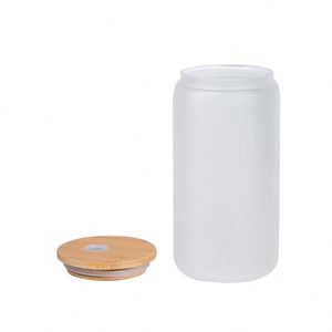 Vasos de Vidrio Rectos y Delgados de 16 oz para Refrescos y Café, Sublimables, con Tapa de Bambú - Product Image 1
