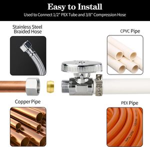 LEAD FREE Supply <strong>Stop</strong> <strong>Valves</strong> ,1/4'' Turn Straight <strong>Stop</strong> <strong>Valves</strong> 3/8" OD Compression X 1/2" PEX Chrome Plated - Product Image 5