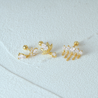 Anting-anting tusuk hidung CANNER Fashion wanita bentuk tetesan air bunga, zircon kubik, perak S925, perhiasan tindik.